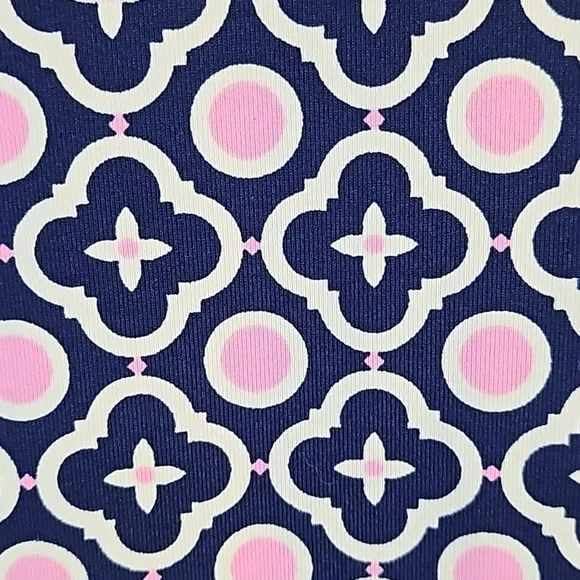 Talbots Navy & Pink Geometric Print Split Mockneck Short Sleeve Shift Dress - Picture 5 of 16